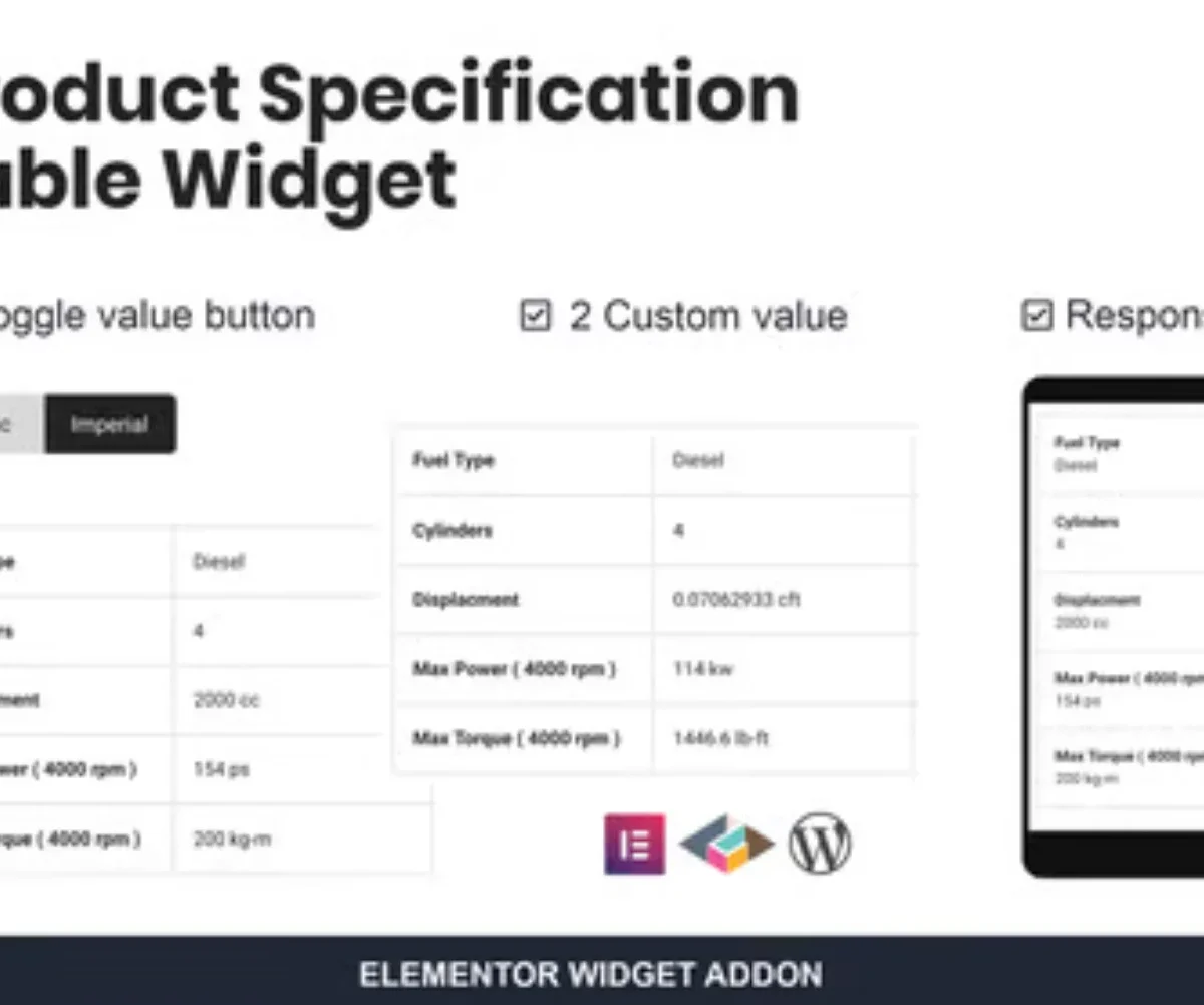 Plugin Product Specification Table Widget